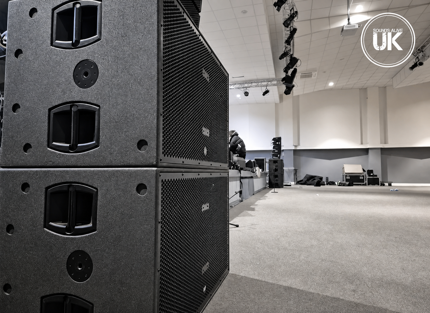 Indoor corporate PA system prepared in a venue